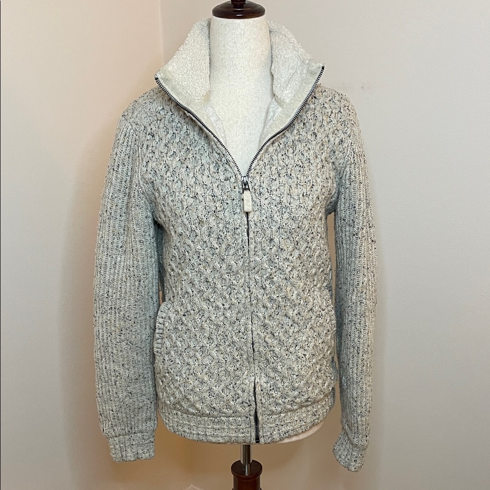 Carbon2Cobalt Sherpa Lined Cable Knit Zip Sweater Jacket Size S